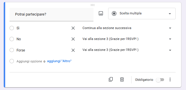 Un'interfaccia che mostra un modulo Google con una domanda a scelta multipla