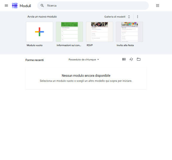 Moduli Google su iPad cliccando su Modulo Vuoto
