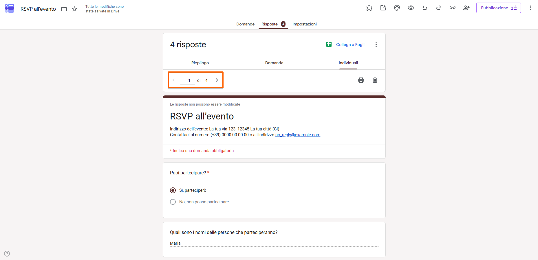 Clic sui pulsanti freccia per scorrere le risposte