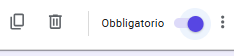 Screenshot dell'opzione Obbligatorio attivata su una domanda in Moduli Google