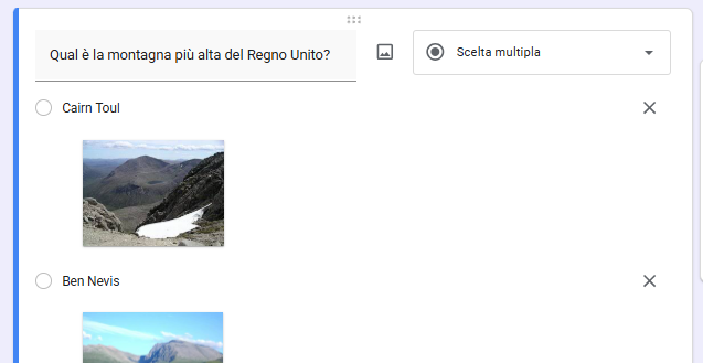 Domanda a scelta multipla di Moduli Google