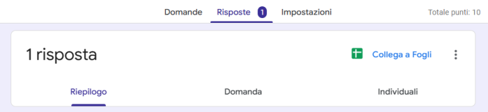 Screenshot che mostra la scheda risposte di Moduli Google