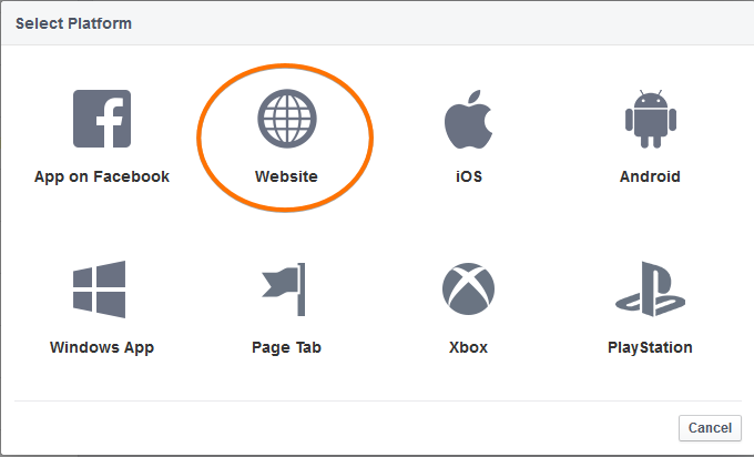 Capture d'écran de la page Applications avec le choix des plateformes et un encadré autour de Site web