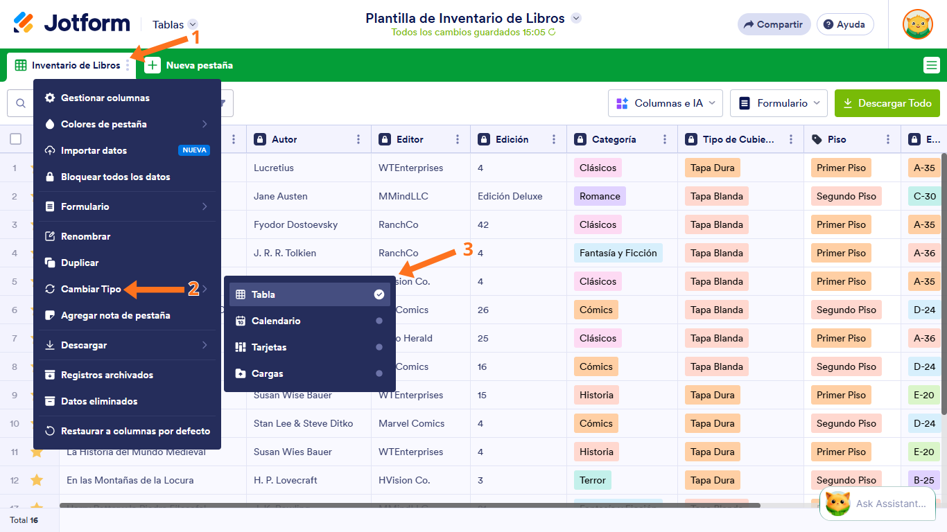 Cómo cambiar el tipo de vista en Jotform Tablas Image-1