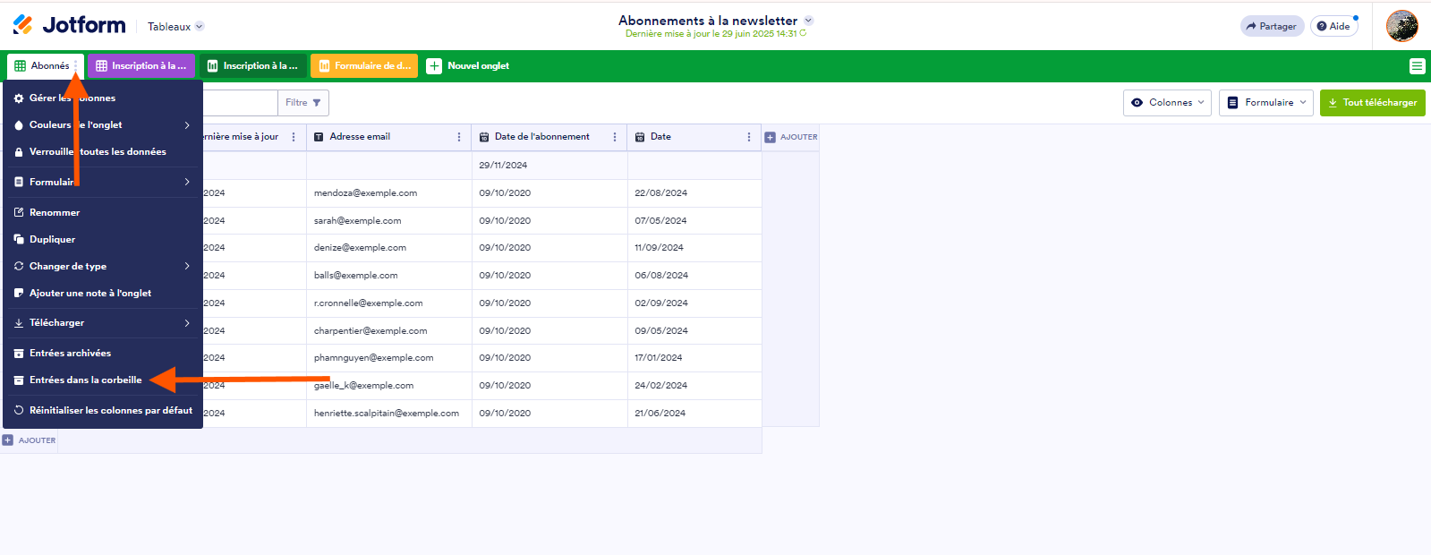 Comment restaurer des soumissions supprimées dans les Tableaux Jotform Image-1