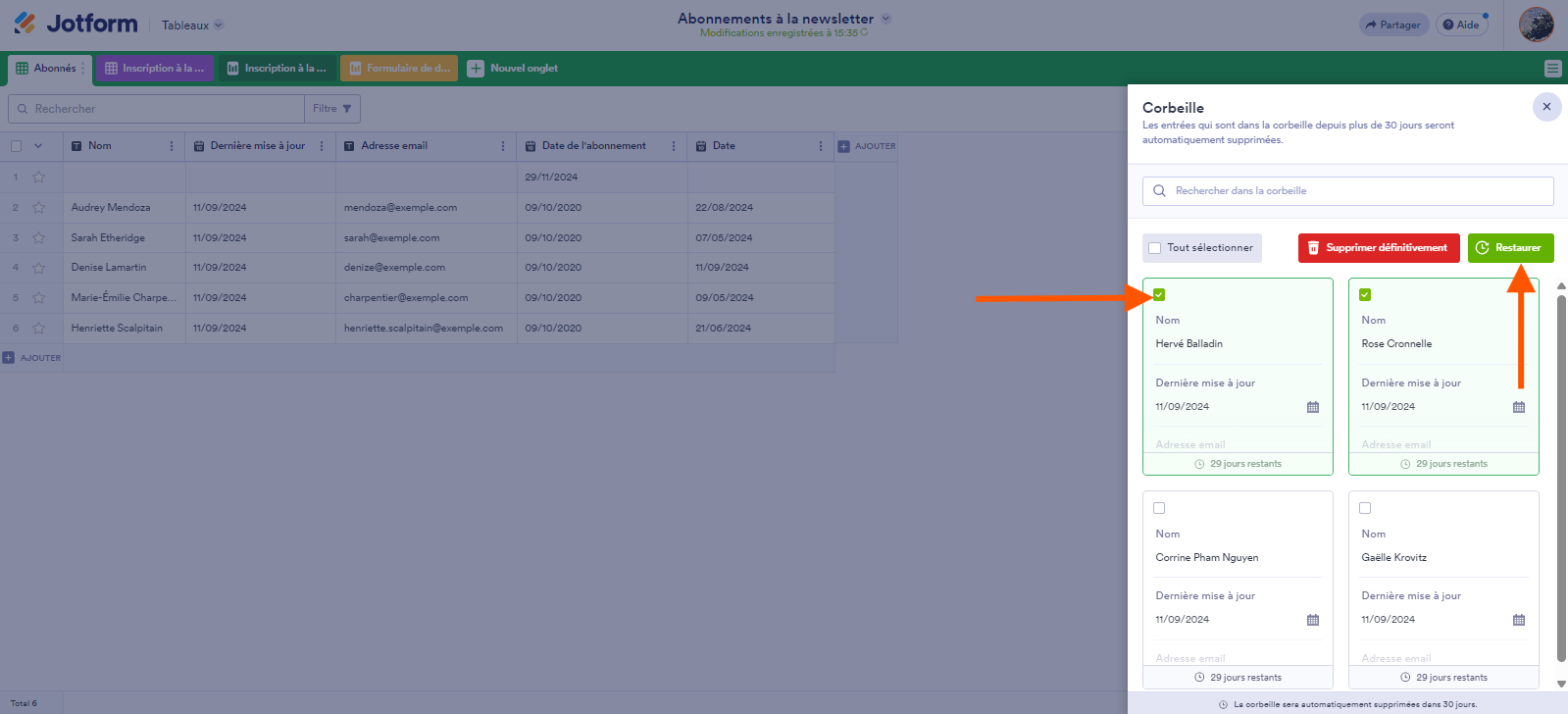 Comment restaurer des soumissions supprimées dans les Tableaux Jotform Image-2