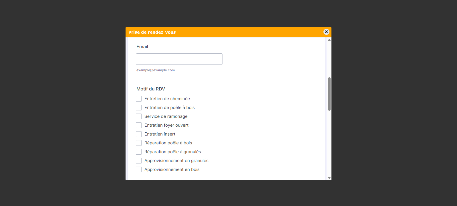 Capture d'écran de l'aperçu d'un exemple de formulaire en Lightbox en auto Pop-Up dans Jotform