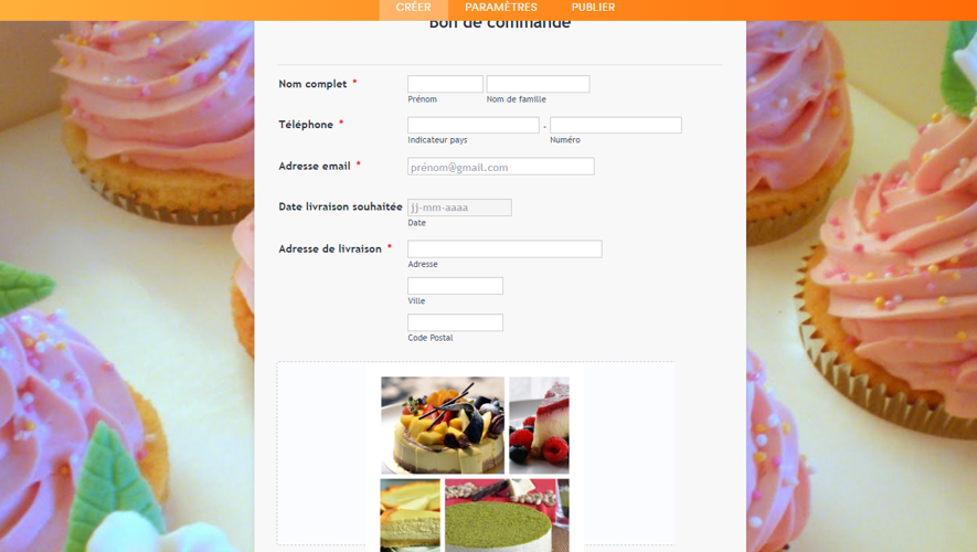 Capture d'écran du formulaire en prévisualisation avec une galerie d'images dans le Générateur de formulaires Jotform
