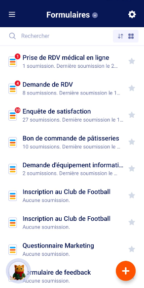 Capture d'écran de la page des formulaires, tous synchronisés dans Jotform Mobile