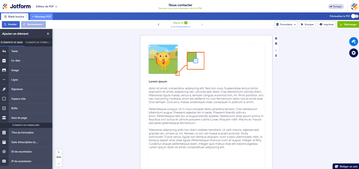 Capture d'écran de l'icône de redimensionnement dans l'Éditeur de PDF Jotform