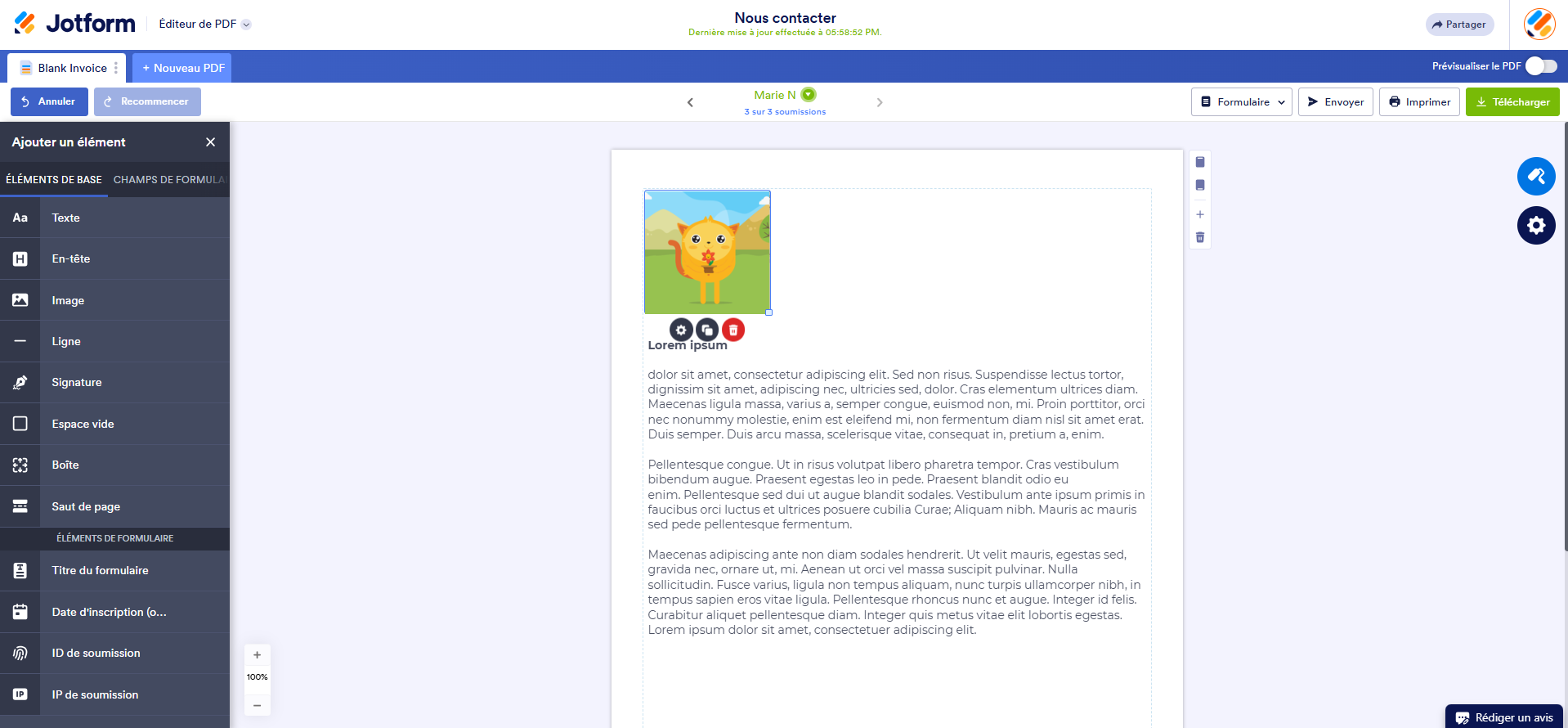 Capture d'écran d'un élément Image dans l'Éditeur de PDF Jotform