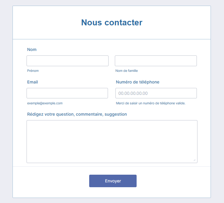 Capture d'écran du même formulaire avec le thème Simplicité