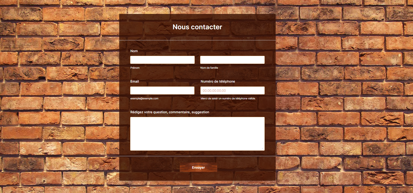 Capture d'écran du même formulaire avec le thème mur de briques