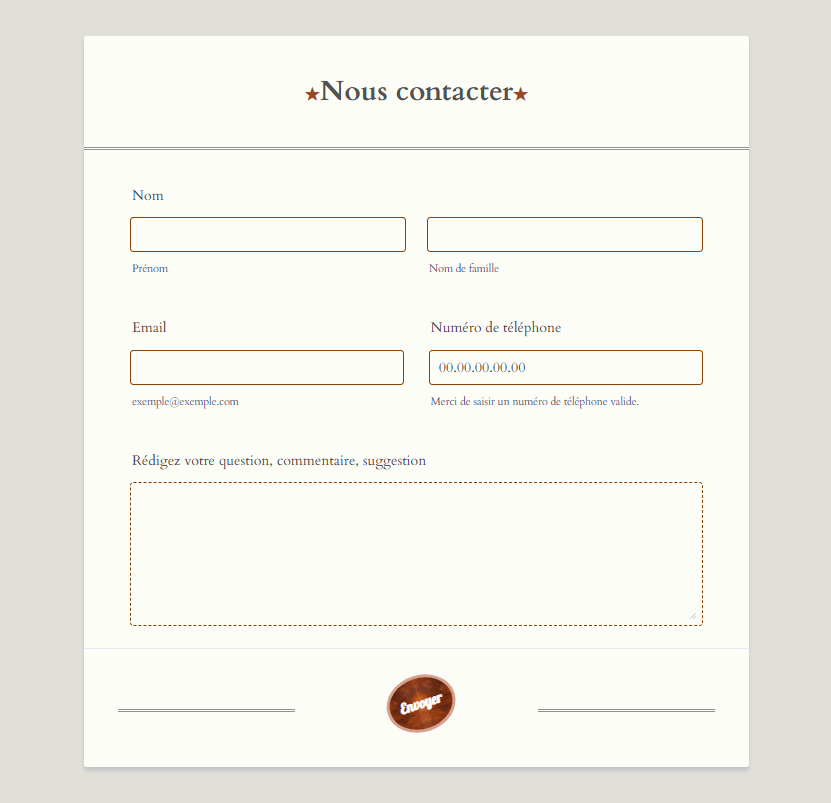 Capture d'écran du même formulaire avec le thème étoiles vintage