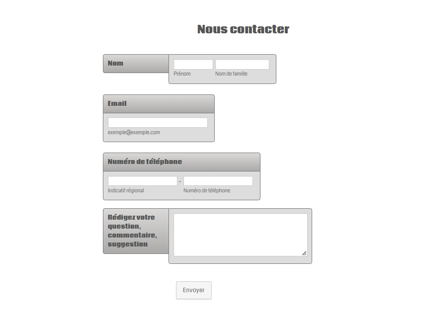 Capture d'écran du même formulaire avec le thème uni