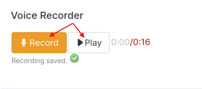 Capture d'écran des boutons Record et Play du widget Enregistreur vocal dans l'application Jotform Mobile