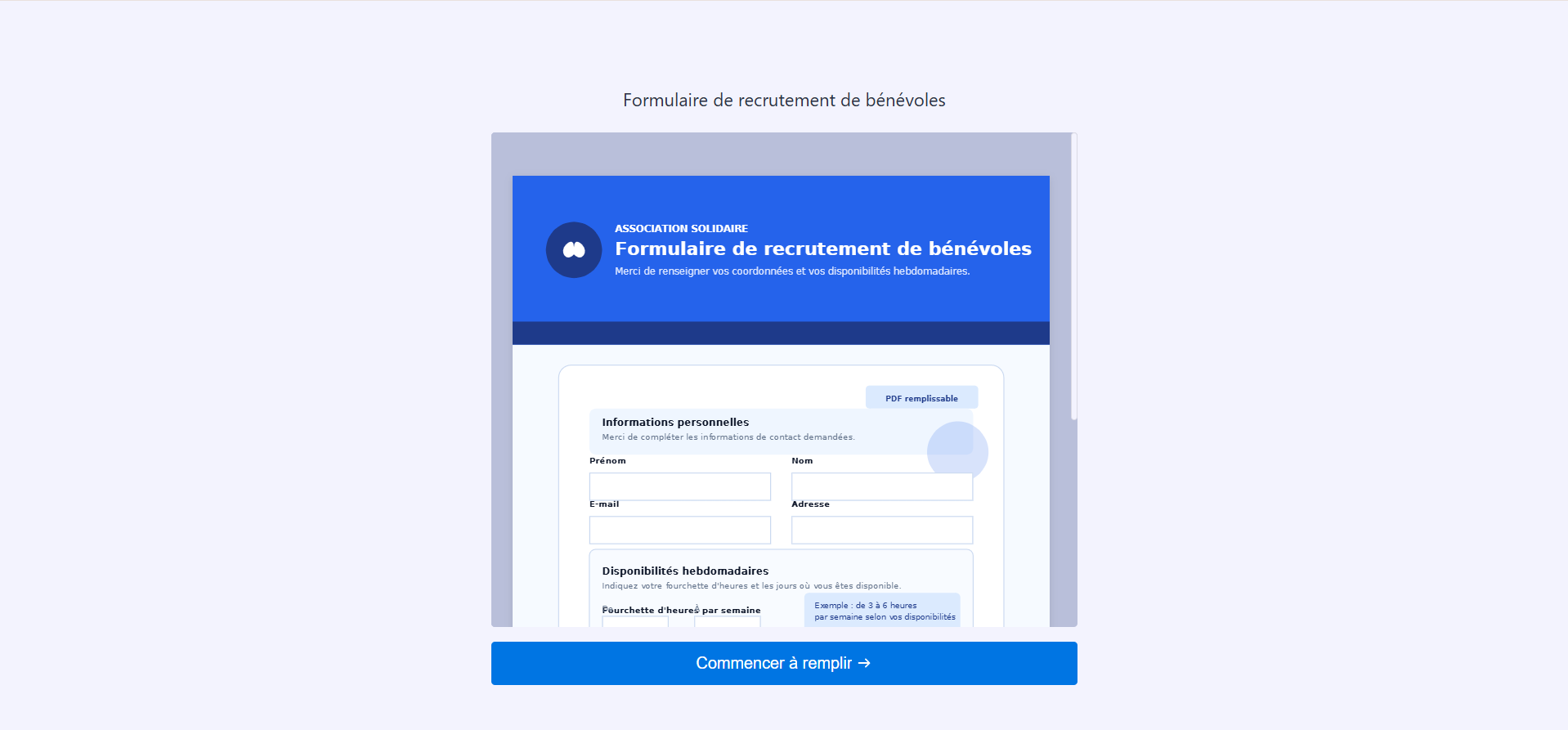Capture d'écran d'une miniature du PDF d'origine sur la page de bienvenue du formulaire PDF interactif Jotform