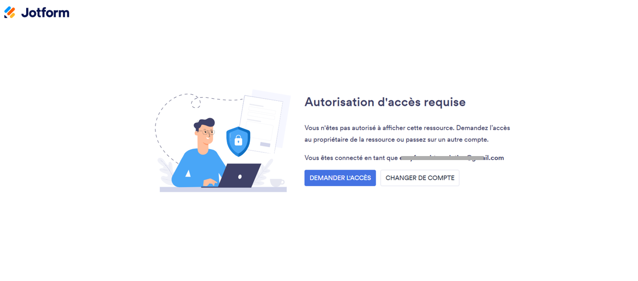Capture d'écran de la page du message « Autorisation d'accès requise » Jotform