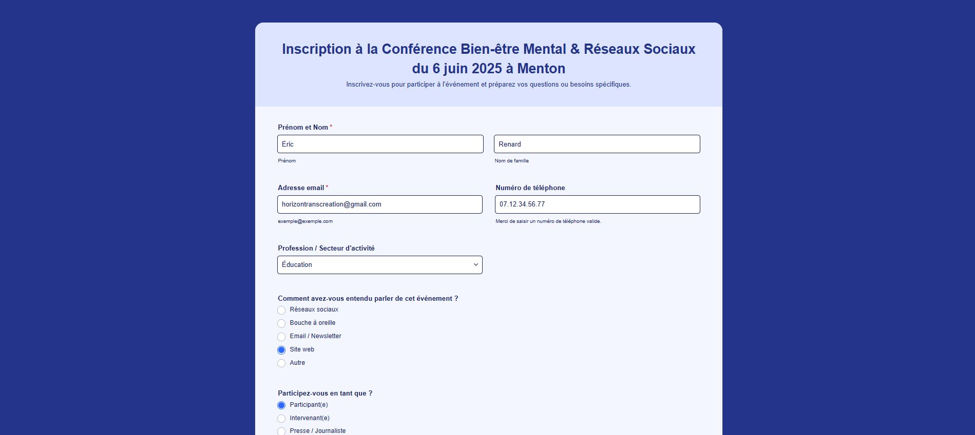 Capture d'écran de la page de formulaire affichant les détails du brouillon de soumission incomplète dans Jotform