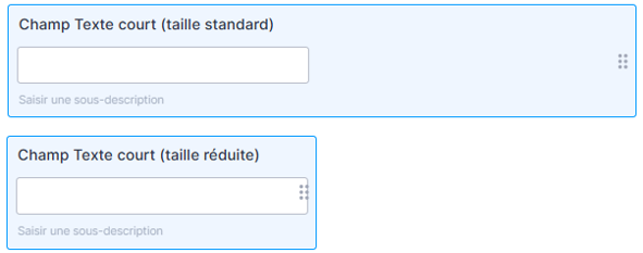 Capture d'écran d'un champs de taille standard et d'un champs dont la taille a été réduite dans Jotform