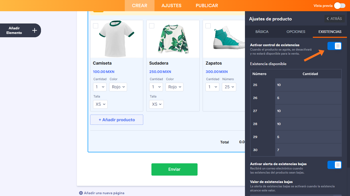 Cómo habilitar y gestionar el inventario de productos en los campos de pago Image-1