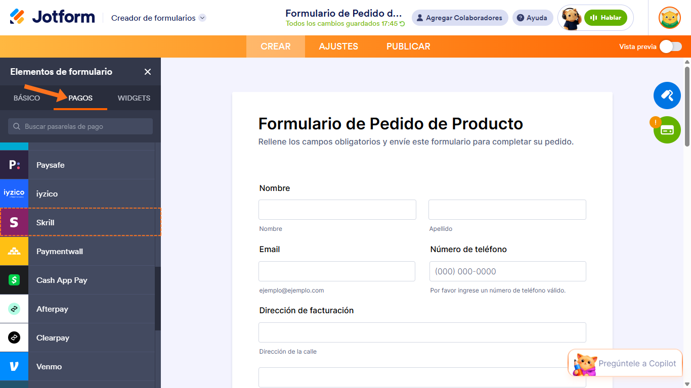 Cómo integrar Skrill con Jotform Image-2