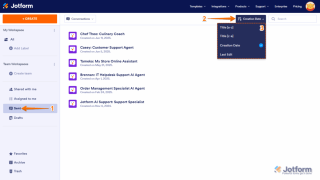 How to Use the Sent Section in Jotform Workspace