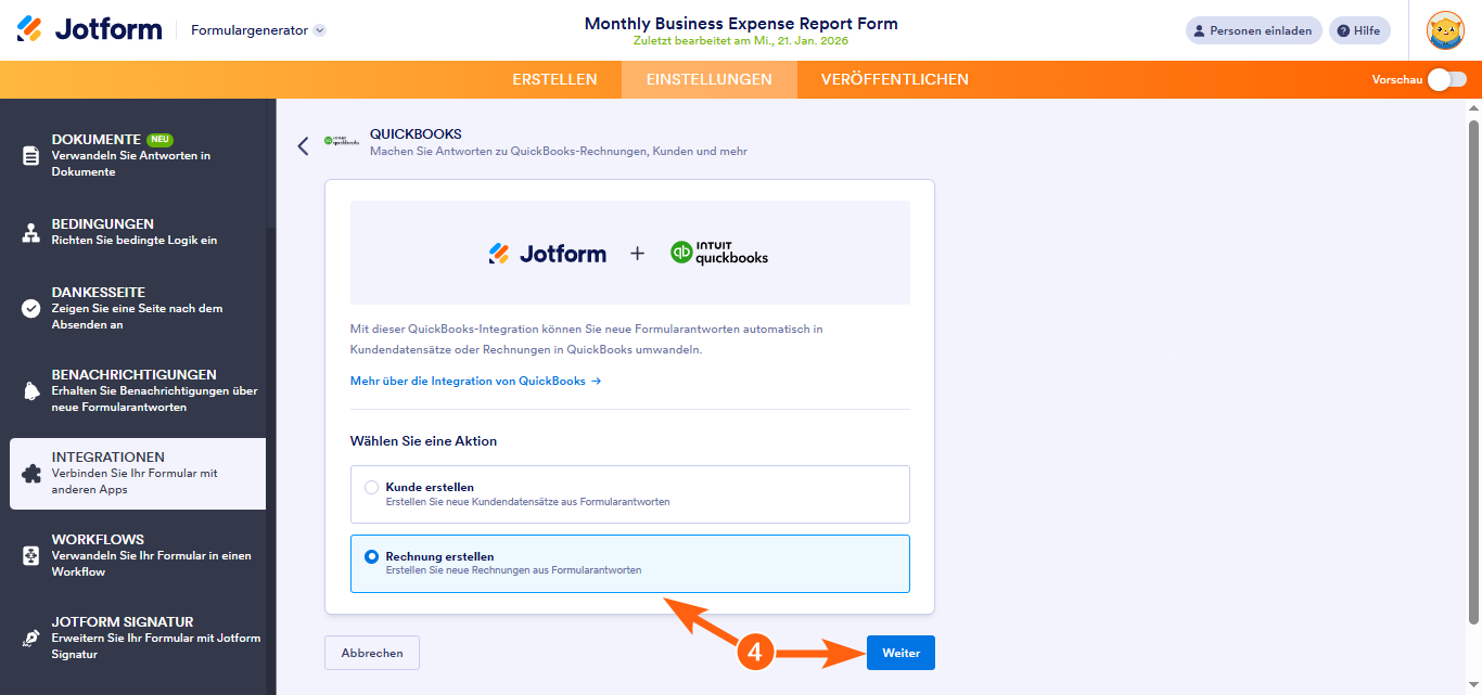 Wie Sie eine Rechnung mit der QuickBooks-Integration von Jotform erstellen Image-2