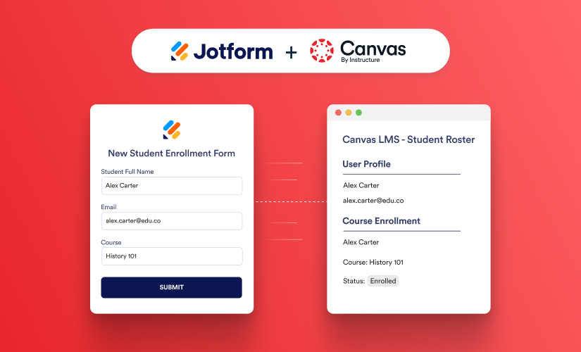 Crie fluxos de trabalho educacionais mais inteligentes com a nova integração do Canvas com a Jotform