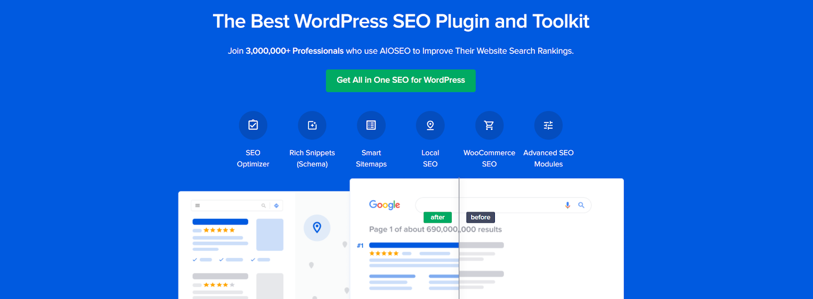 All in One SEO website page with the words, "The Best WordPress SEO Plugin and Toolkit"