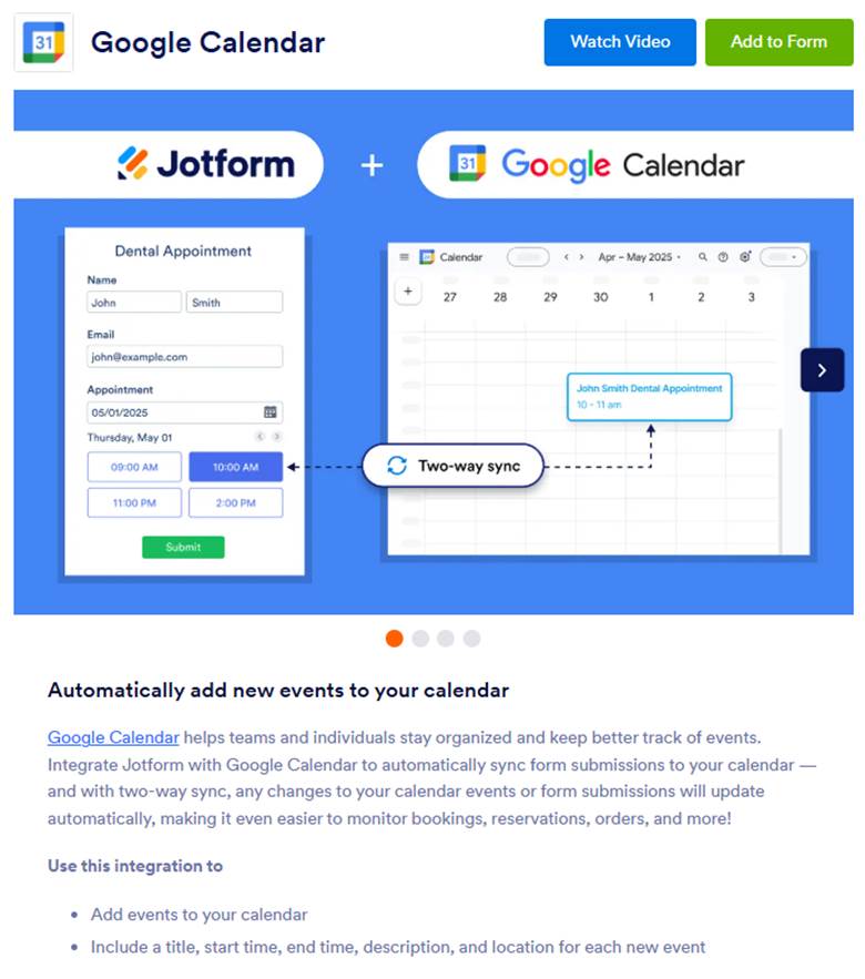 Jotform Google Calendar Integration