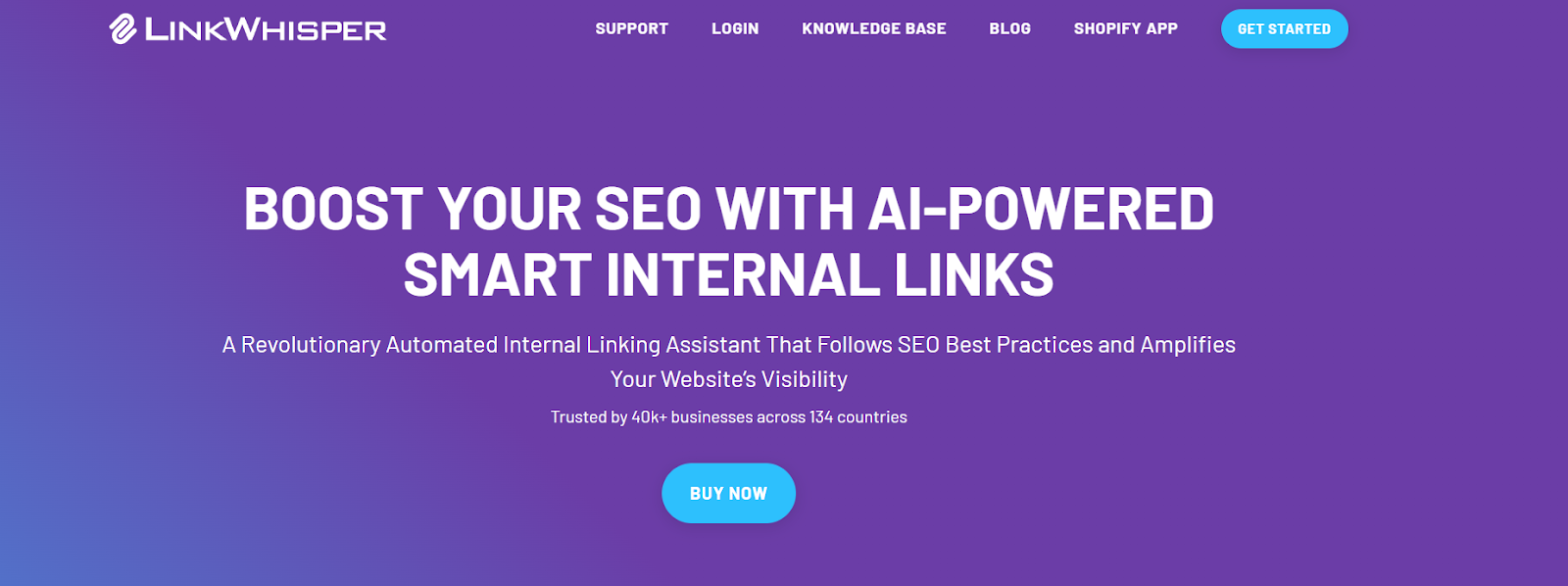 Link Whisper website page with the words, "Boost your SEO with AI-powered smart internal links"