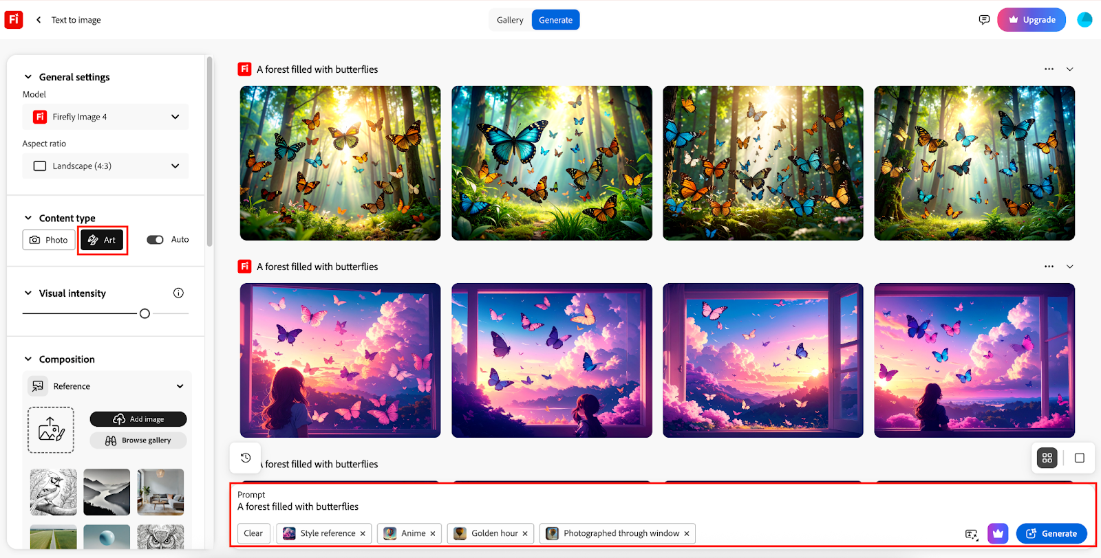 Highlighting a prompt on the Adobe Firefly user interface