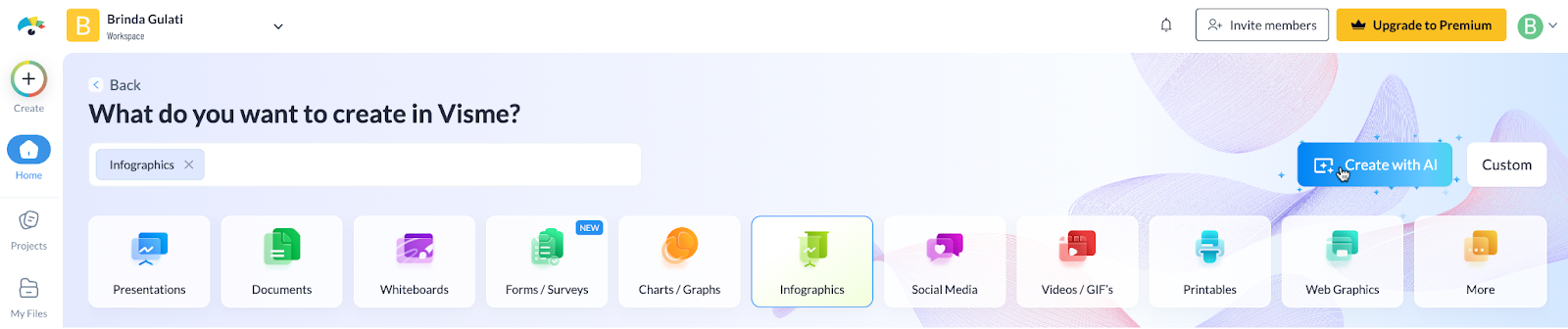 Viewing the home page of Visme