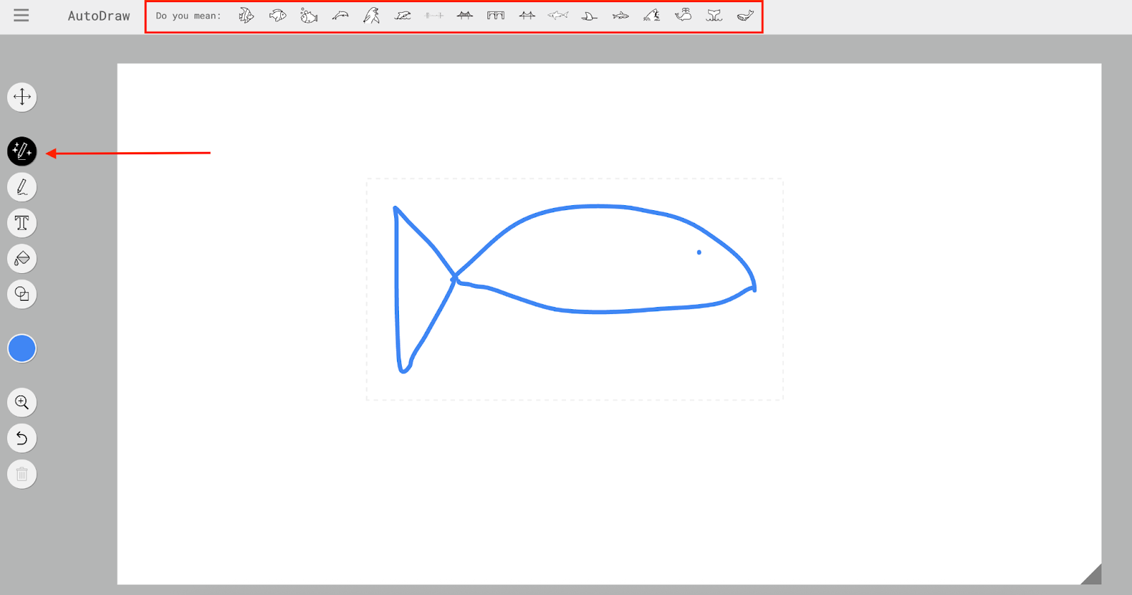 Viewing the buttons of AutoDraw