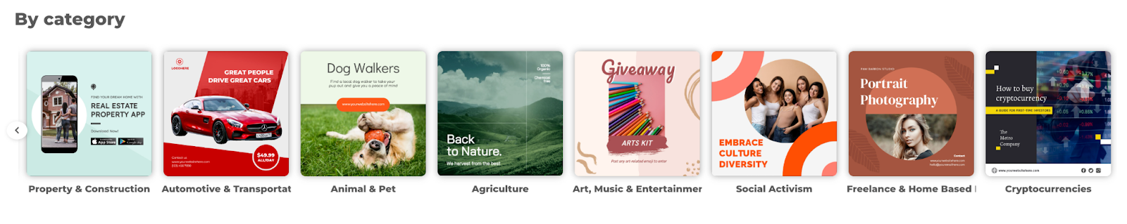 Viewing the template categories of Designs