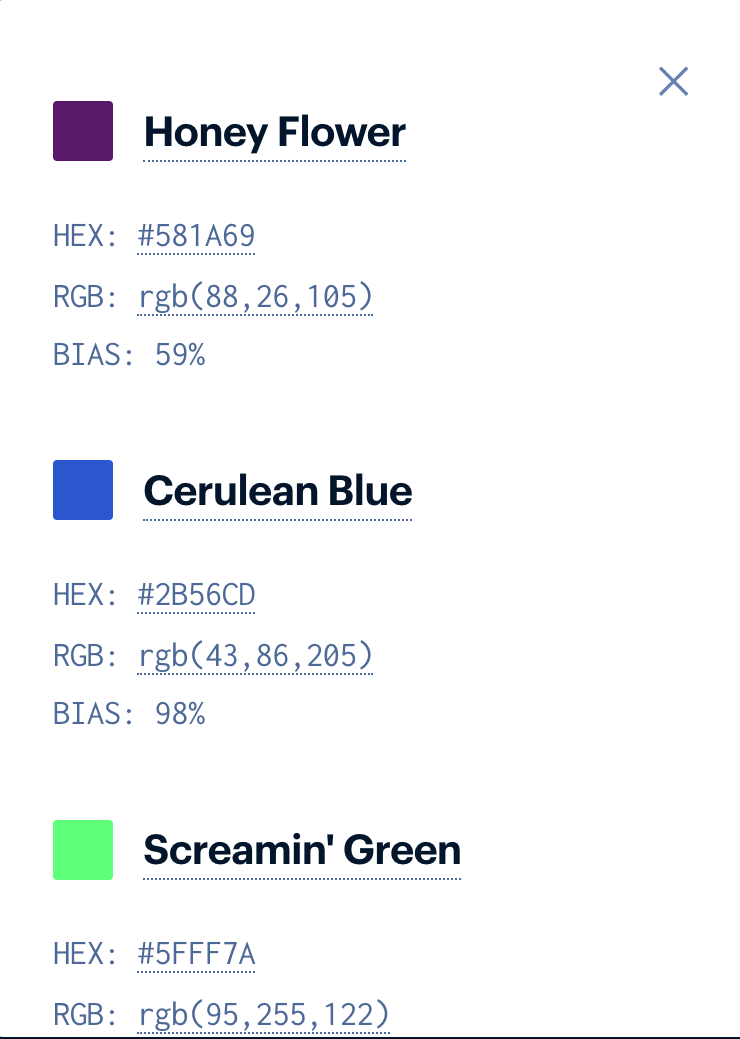 Viewing the information of the color cards