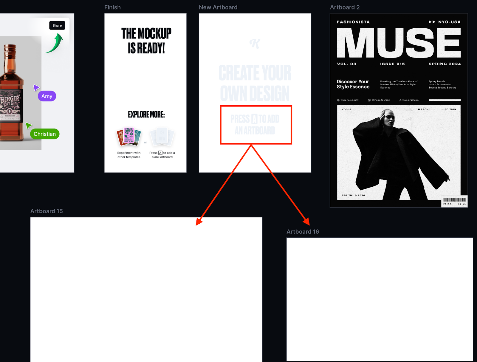 Creating a new blank artboard on Kittl