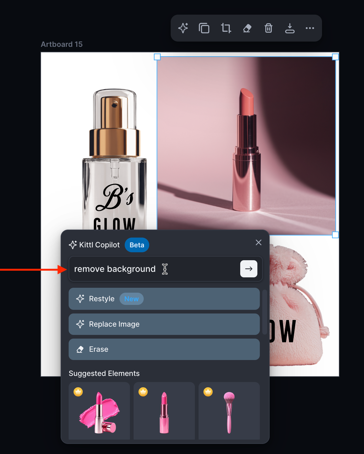 Typing remove background to Kittl Copilot