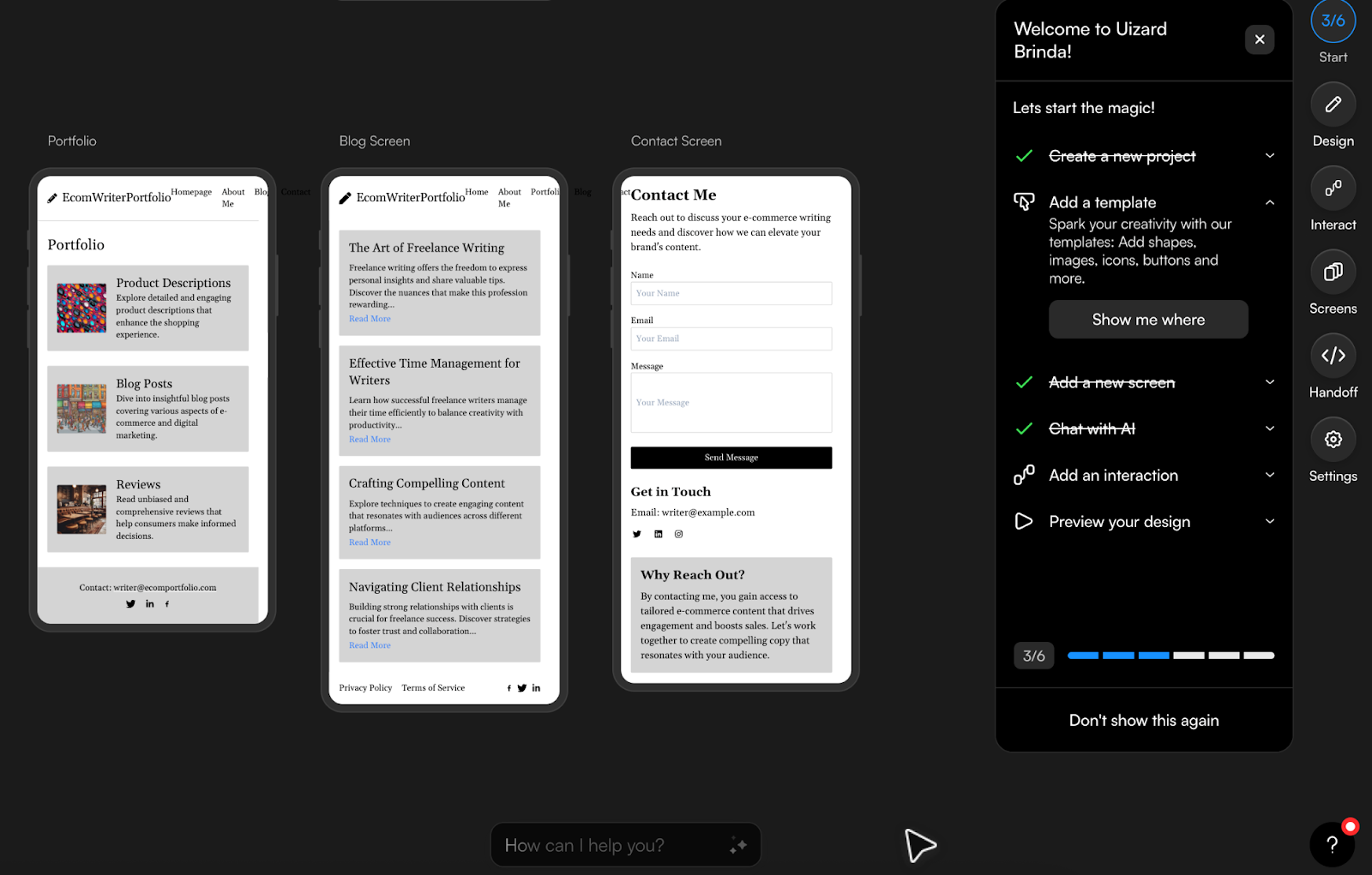 Generate my project page on Uiward