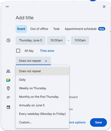 Google Calendar Event Tab