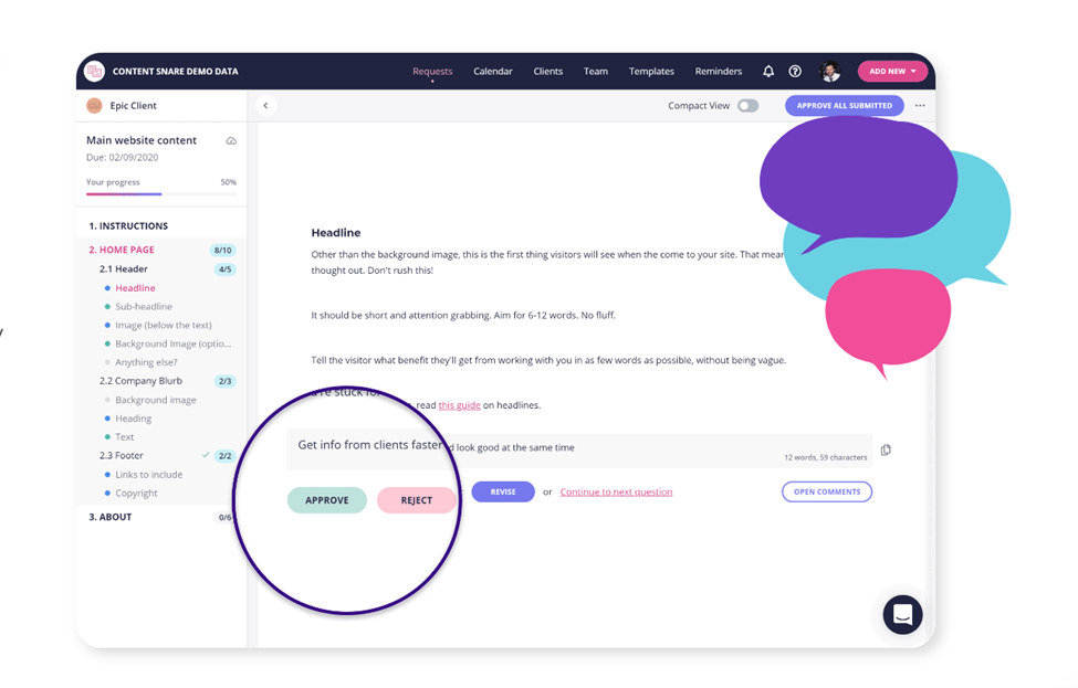 screenshot of content snare demo data