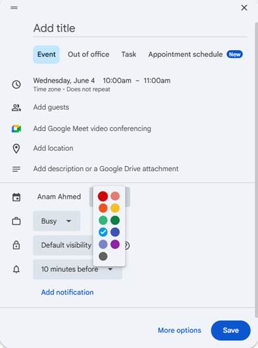 Google Calendar Event Tab Colors