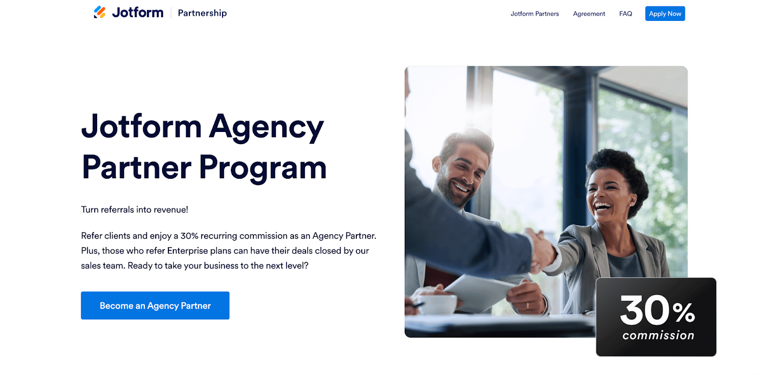 Jotform Agency Partner Program Landing Page