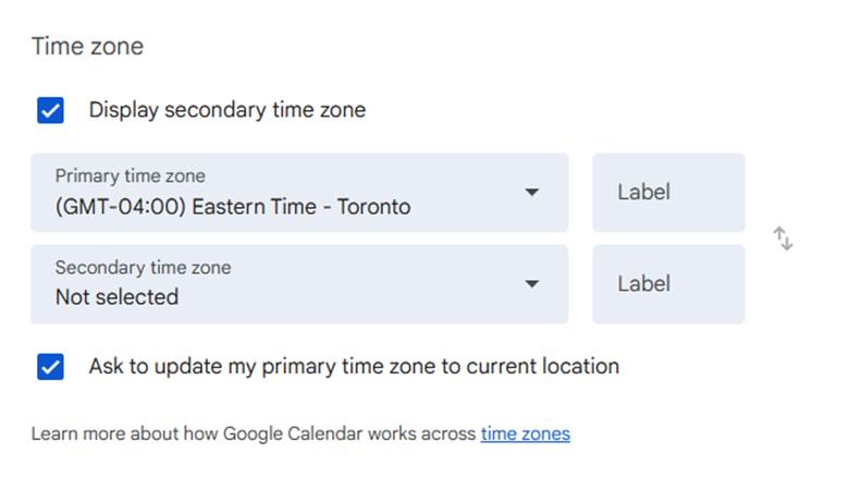 Google Calendar Time Zone