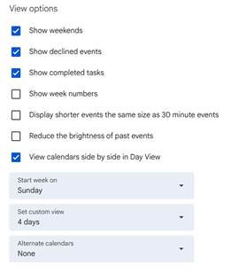 Google Calendar Calendar View Menu
