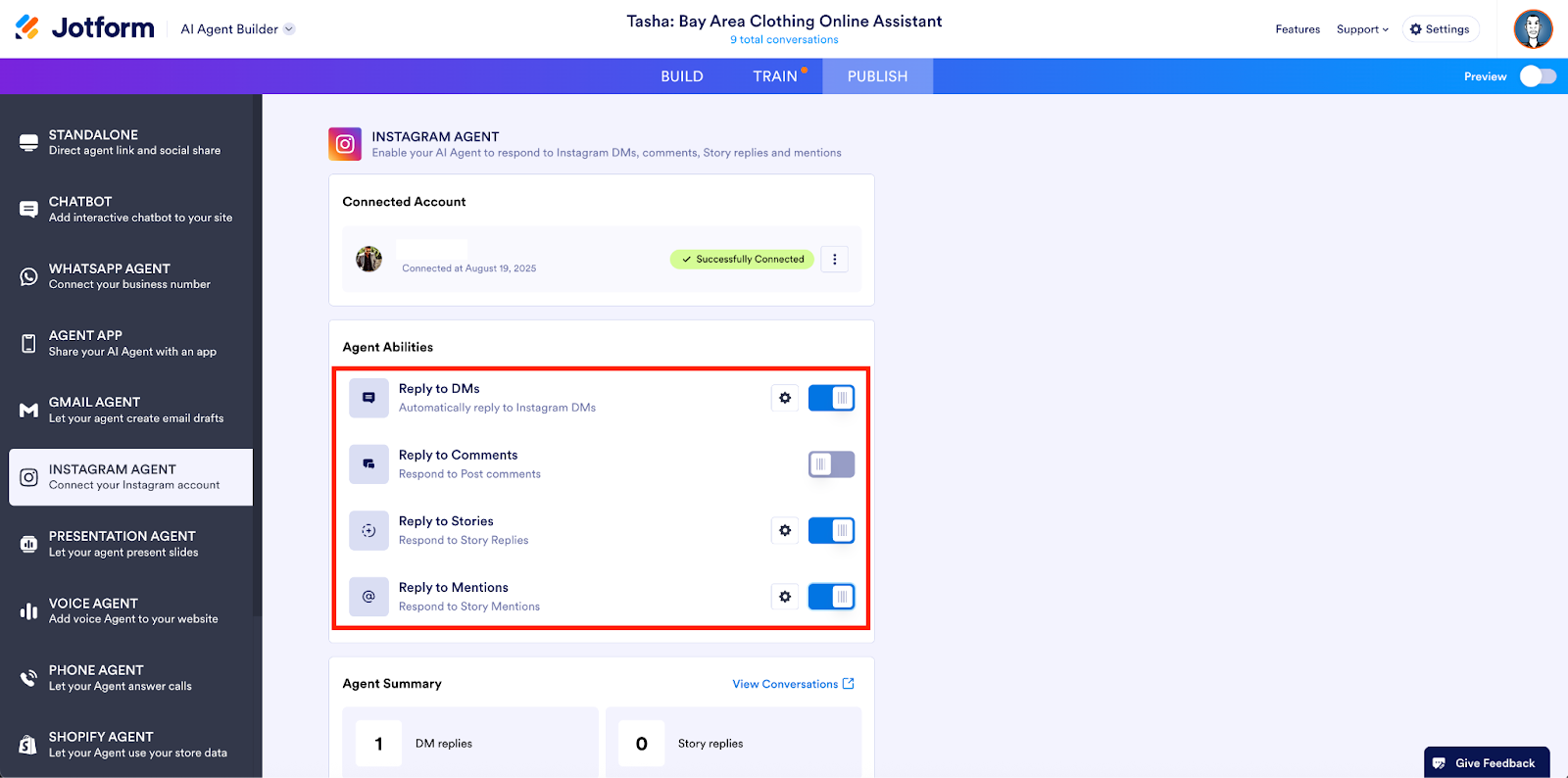 Highlighting the Agent Abilities on the Instagram Agent page