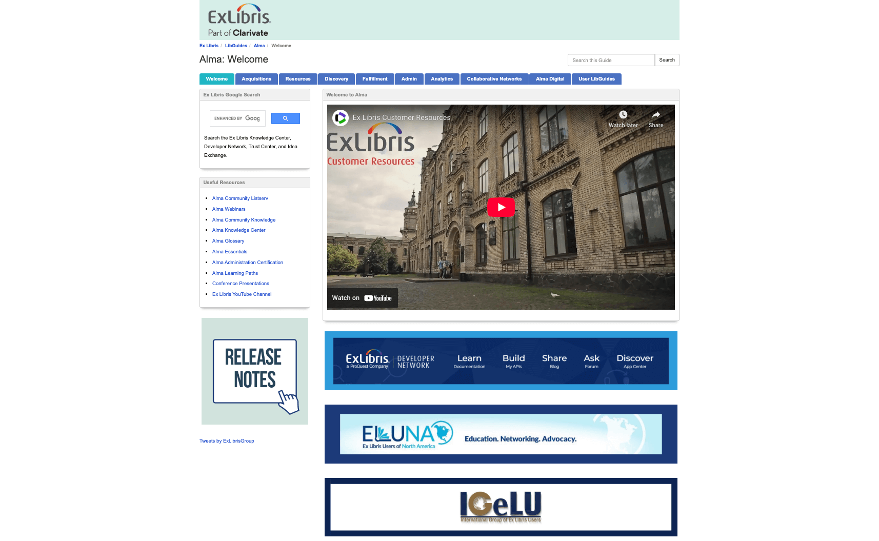 screenshot of alma library software system website homepage