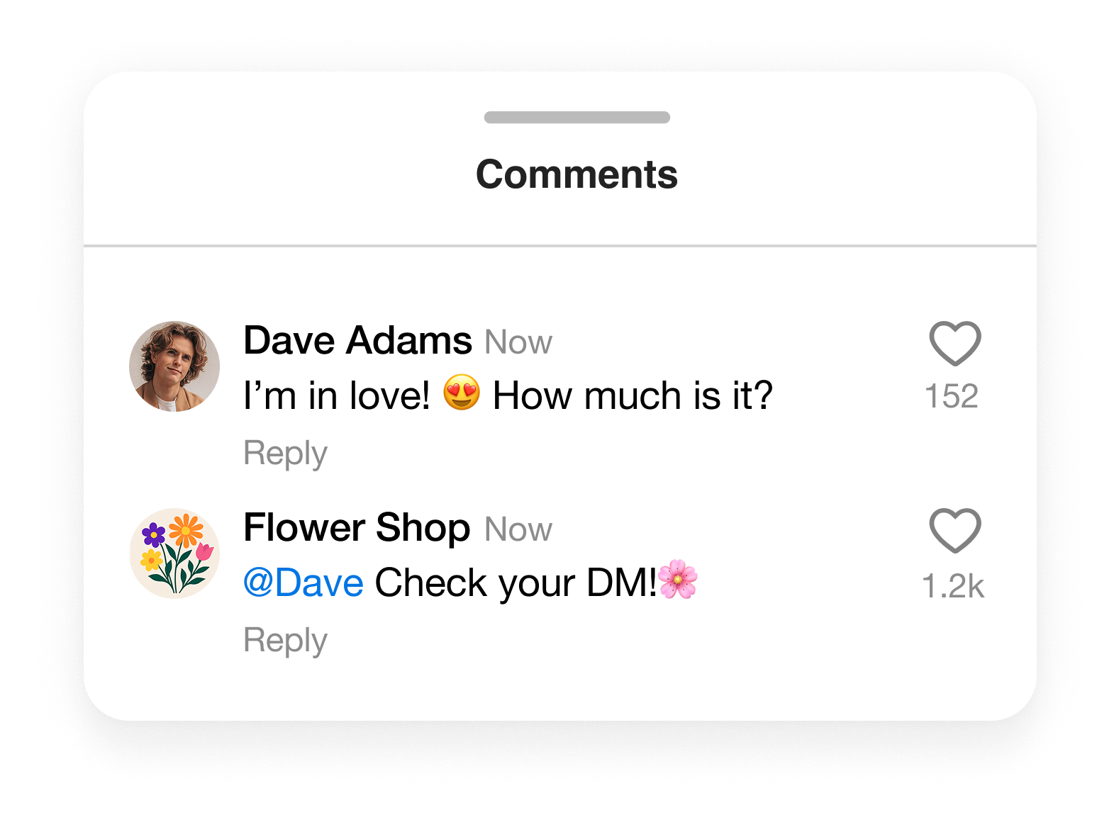 Comments section on Instagram
