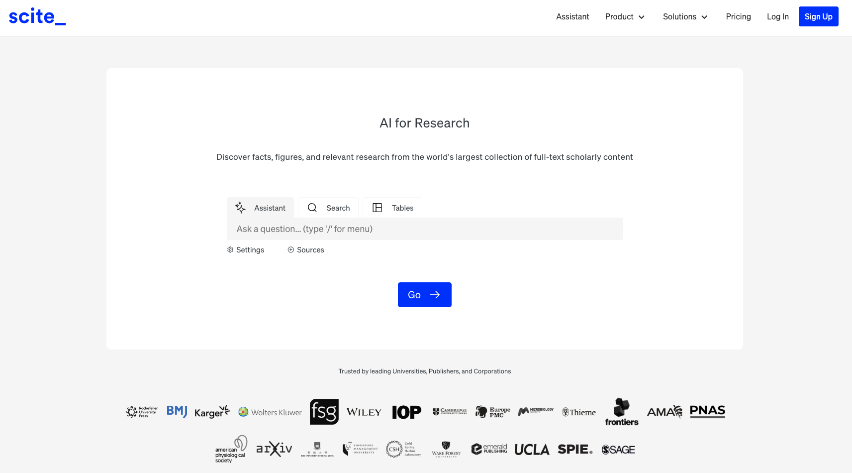 screenshot of Scite's website homepage